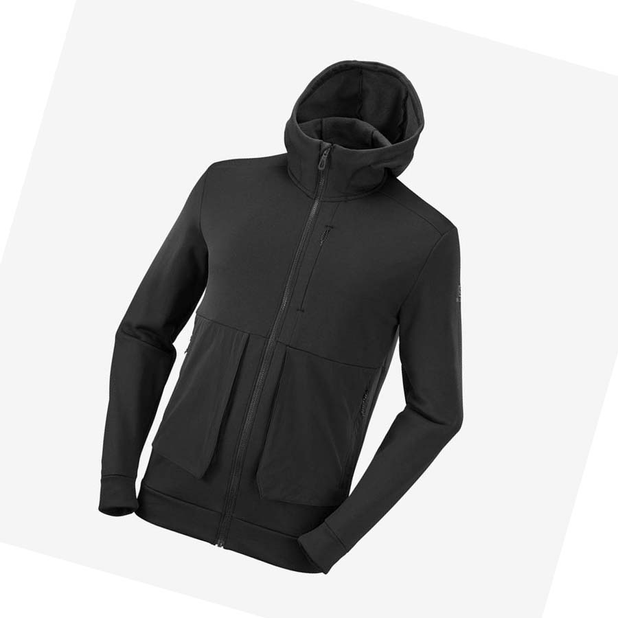 Salomon ESSENTIAL WARM FLEECE Kapucnis Pulóver Férfi Fekete | HU 2428HAP